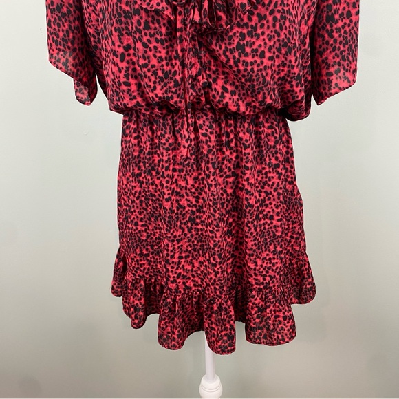 Buddy Love Red Cheetah print Trixie Ruffled Mini Dress Medium - Picture 6 of 11